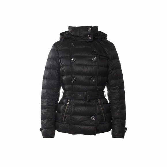 Burberry Brit Black Down Puffer Coat with Iconic Plaid Trim – Size L - Picture 11 of 13